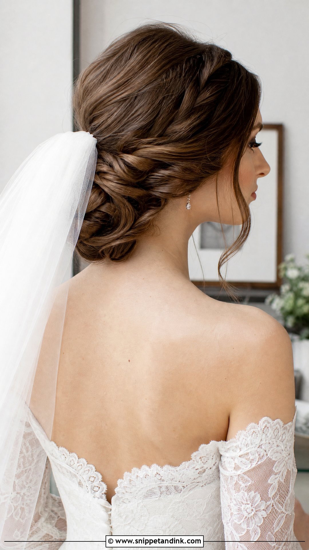 Soft Chignon Wedding Hairstyle For Off The Shoulder Dress - Snippet and Ink - 20 Off the Shoulder Wedding Hairstyles