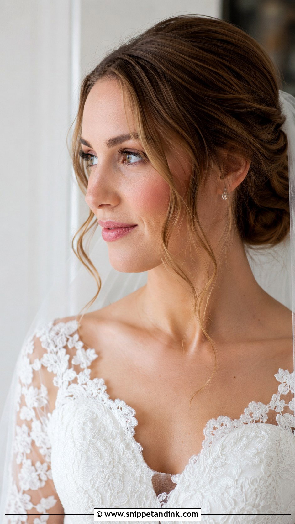 Soft Chignon With Face Framing Tendrils - Snippet and Ink - 25 Wedding Hair Updo Front View Ideas