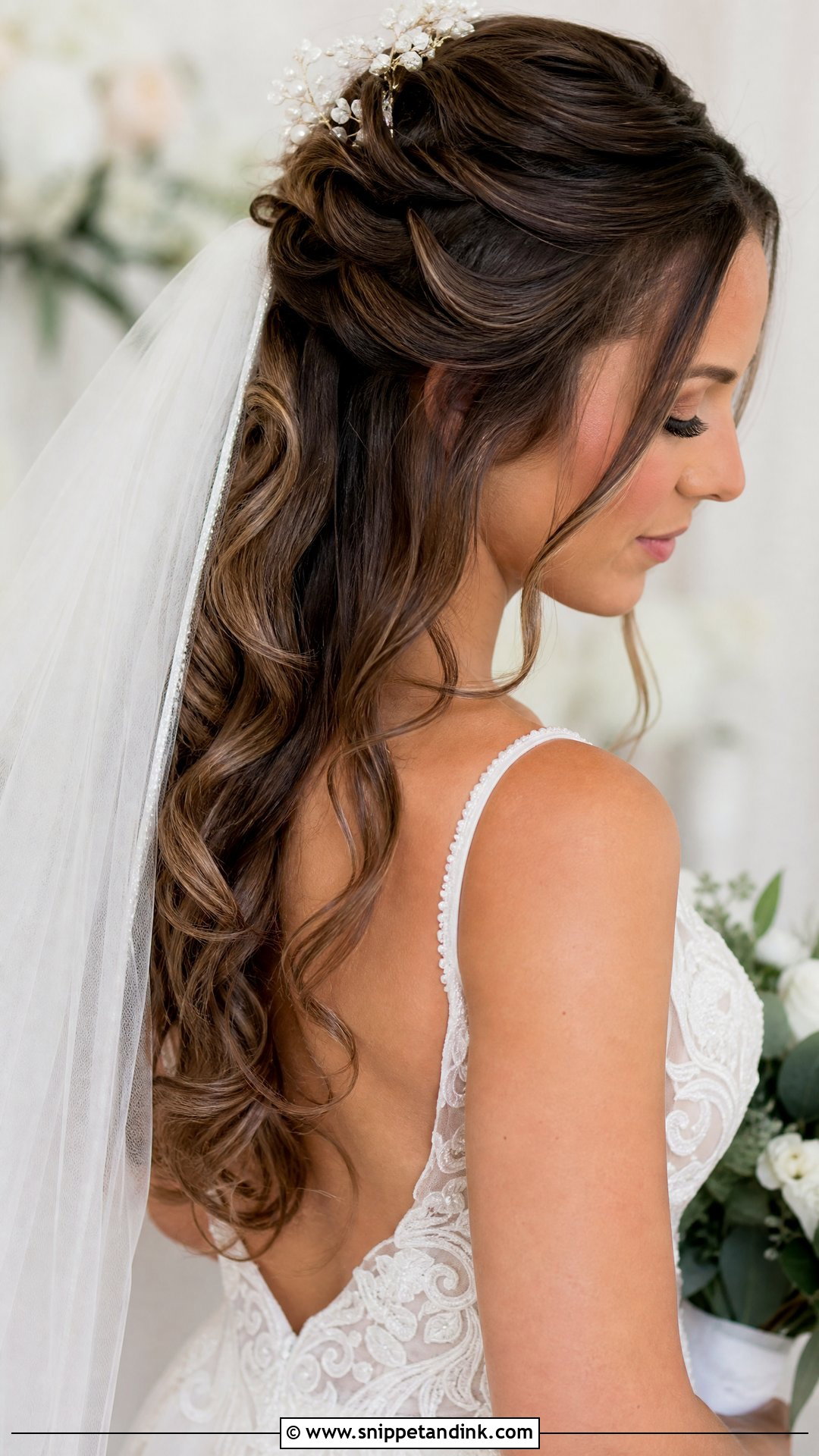 Soft Curled Half Up - Snippet and Ink - 20 Minimal Wedding Hairstyle Ideas