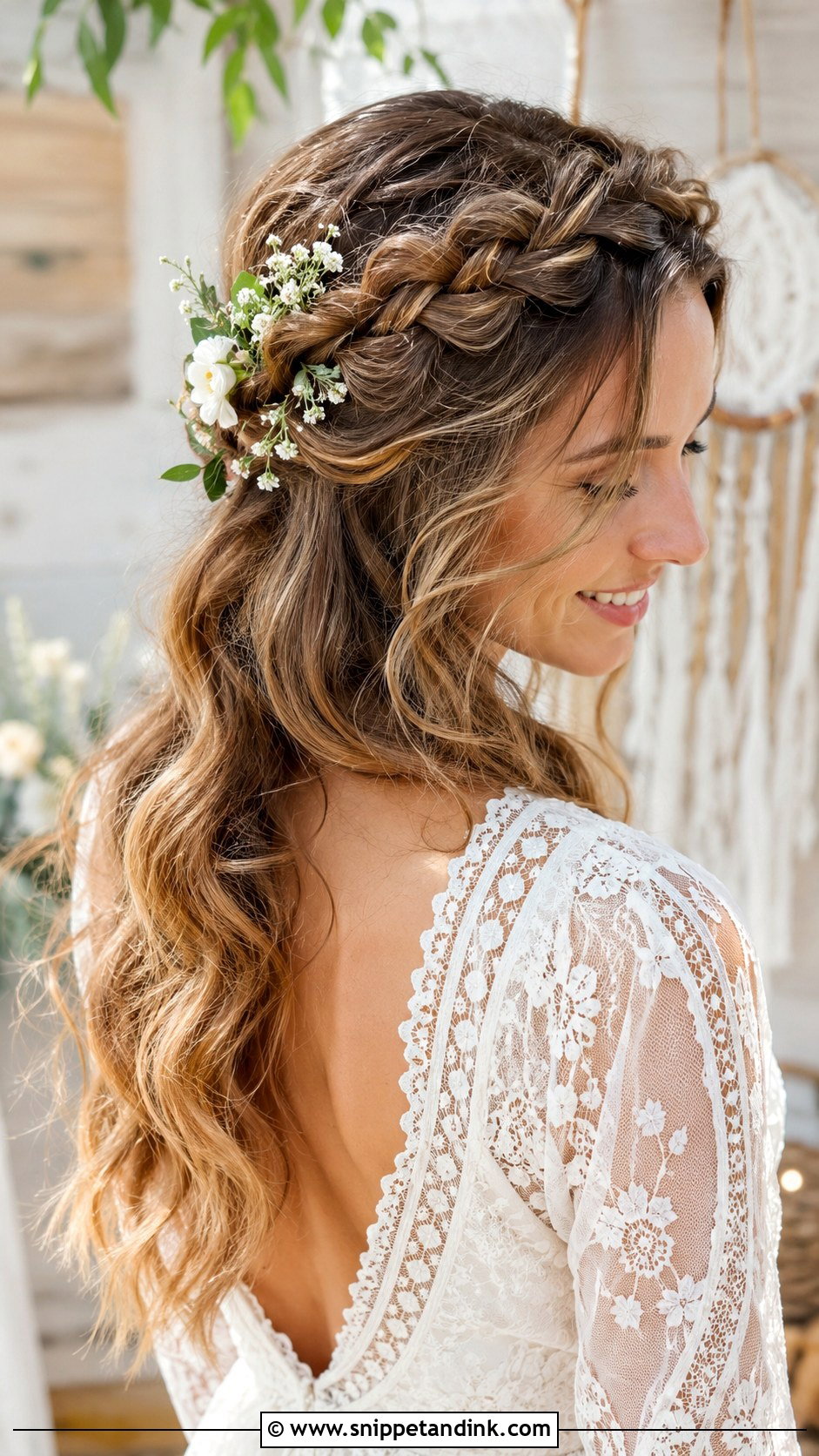 Soft Curls Crown Braid Wedding Hair - Snippet and Ink - 25 Soft Curls Wedding Hair