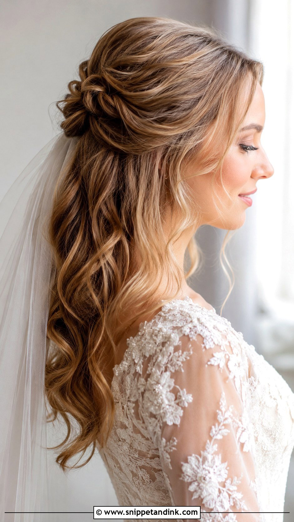 Soft Curls Half Up Hairstyle - Snippet and Ink - 30 Bridal Hairstyles for Long Hair