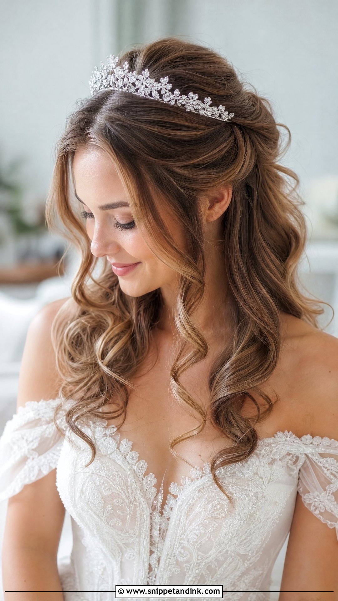 Soft Curls Half Up With Tiara - Snippet and Ink - 25 Bridal Hairstyles with Crown