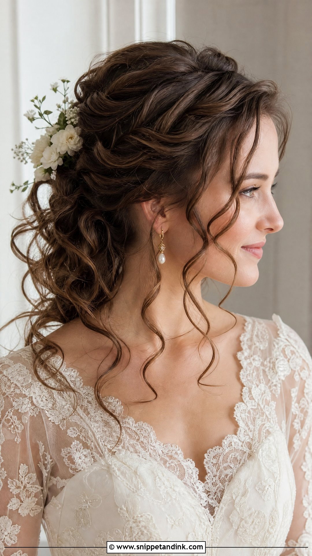 Soft Curls Half Up for Round Face Bride - Snippet and Ink - 20 Round Face Bride Hairstyle Ideas