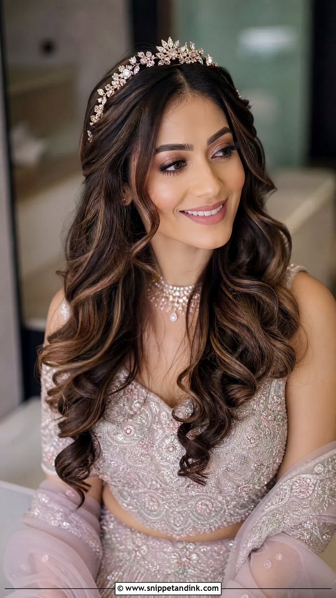 Soft Curls Open Hair Engagement Look - Snippet and Ink - 30 Engagement Hairstyles Front Look