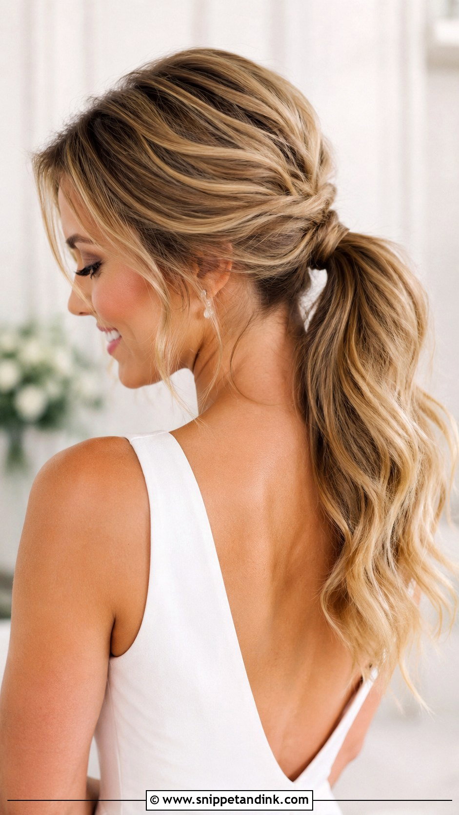 Soft Curls Ponytail Wedding Hair - Snippet and Ink - 25 Soft Curls Wedding Hair