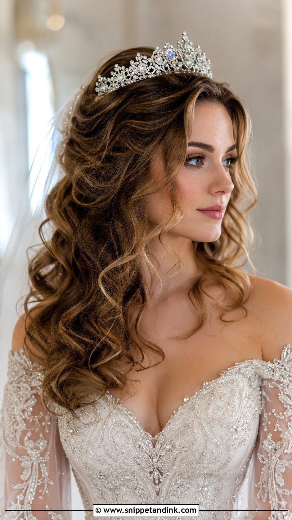 Soft Curls Tiara Wedding Hair - Snippet and Ink - 25 Soft Curls Wedding Hair