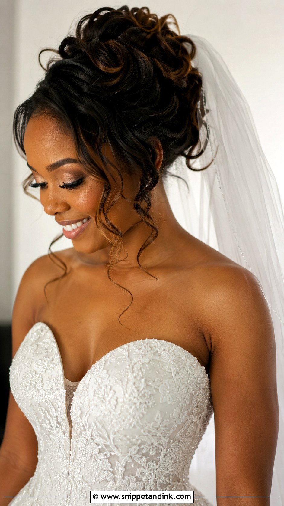 Soft Curls Updo With Veil - Snippet and Ink - 25 Natural Hair Updo Wedding Ideas