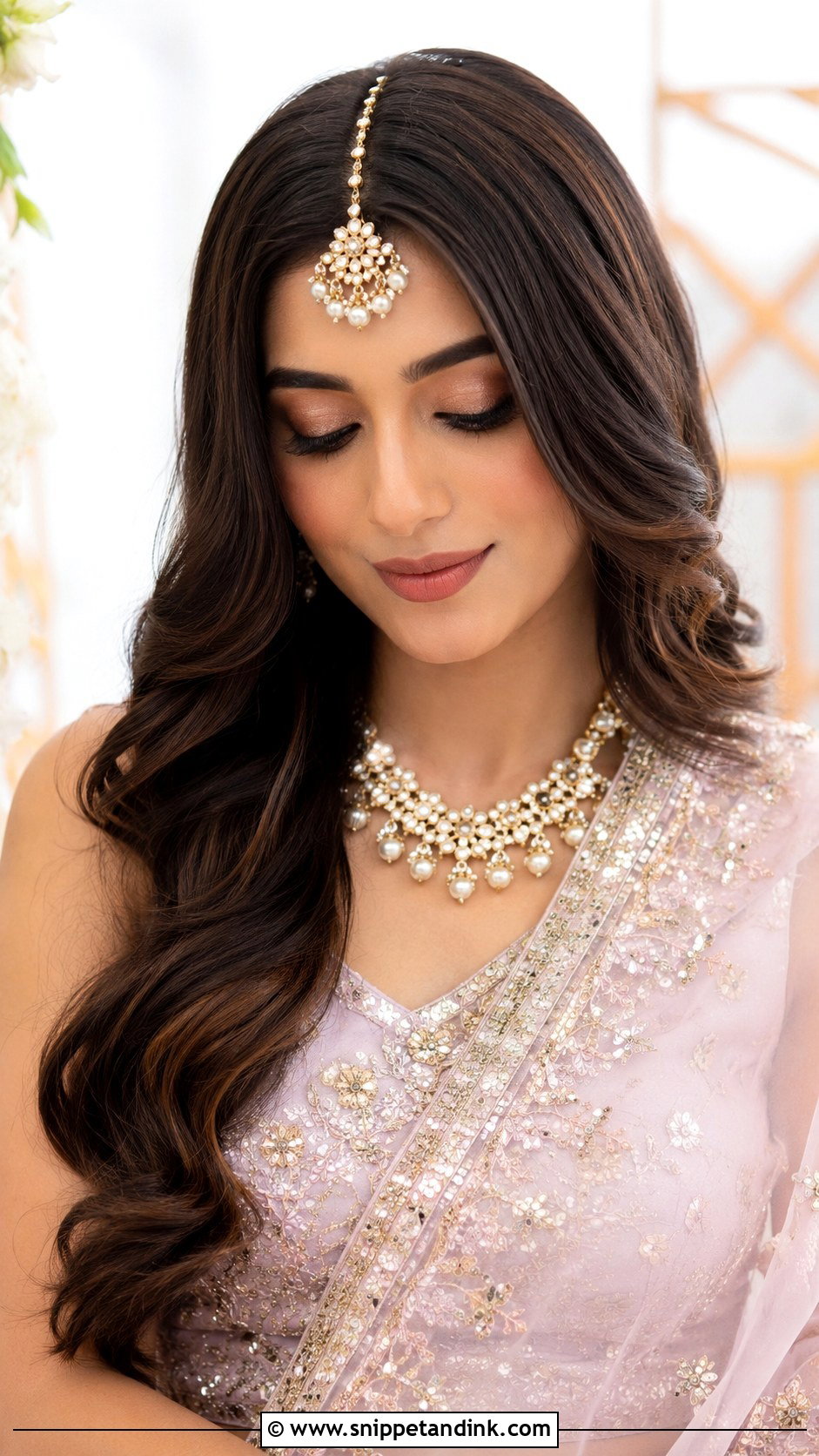 Soft Curls With Center Part - Snippet and Ink - 25 Pakistani Bridal Hairstyles Walima