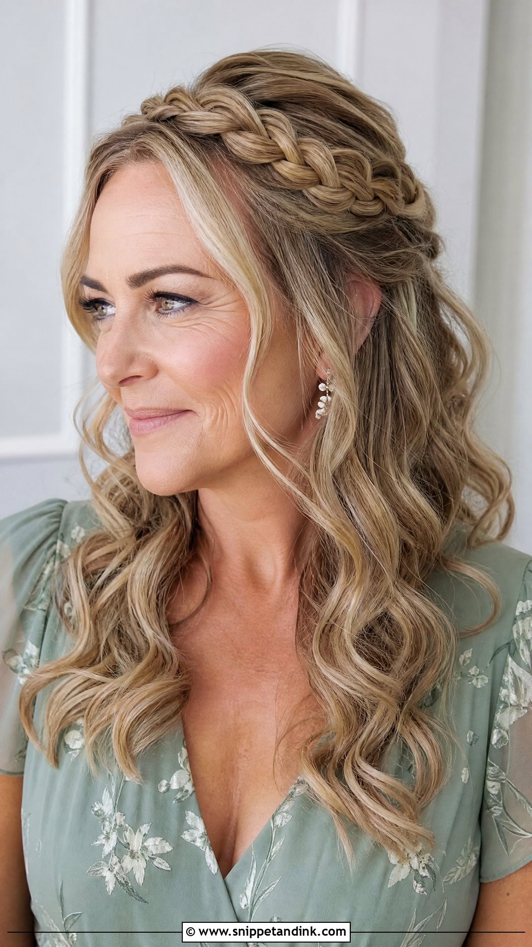 Soft Curls With Crown Braid - Snippet and Ink - 20 Mother of the Bride Short Hair Down Ideas