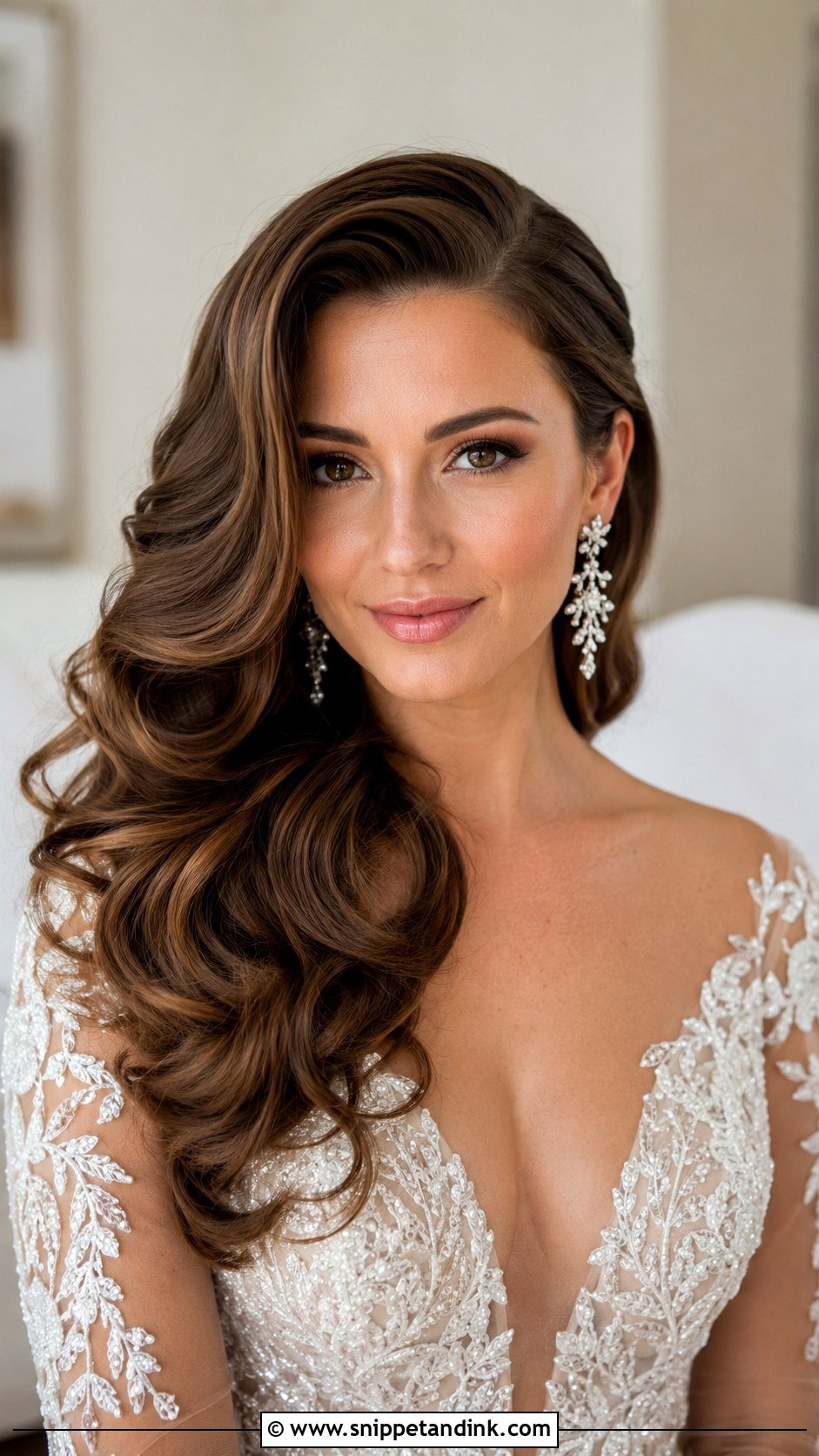 Soft Curls With Deep Side Part - Snippet and Ink - 20 Old Money Bridal Hair Ideas