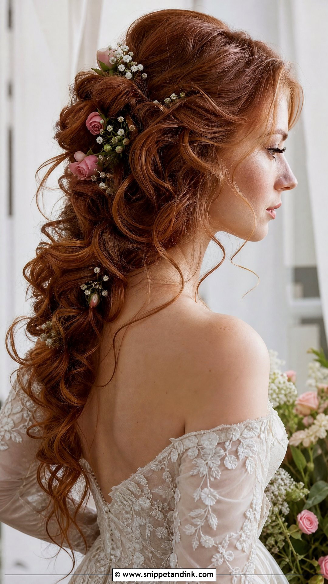 Soft Curls With Floral Accents - Snippet and Ink - 20 Wedding Hairstyles for Mid Length Hair