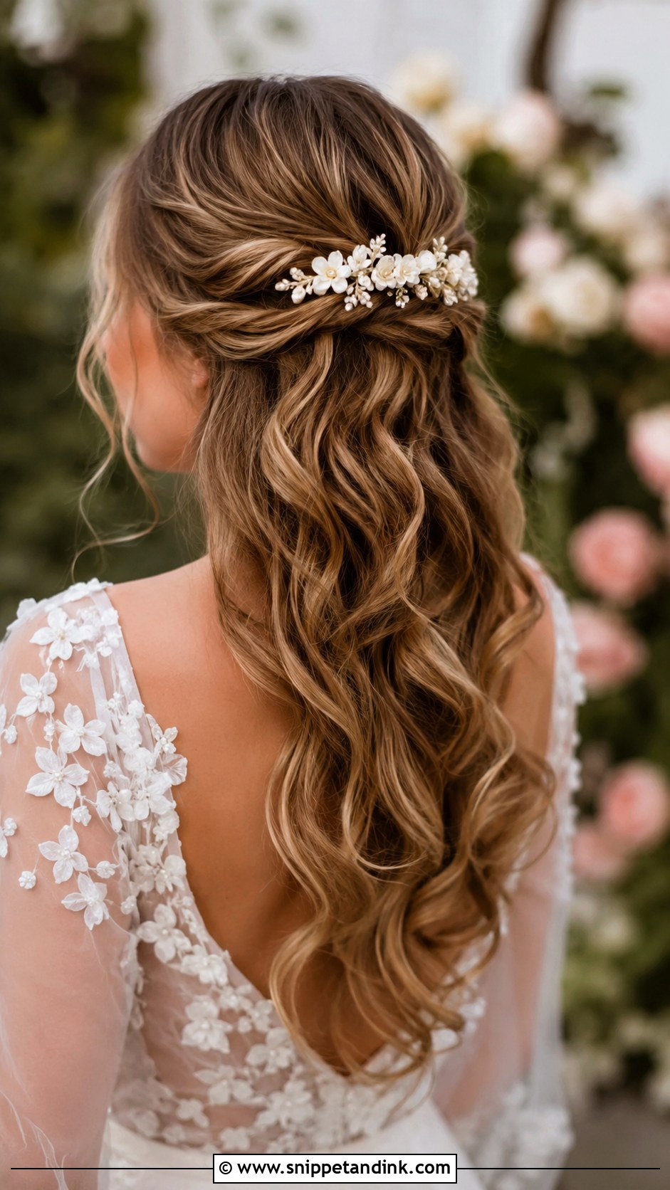 Soft Curls With Floral Comb Bridal Hair - Snippet and Ink - 15 Soft Curls Bridal Hair