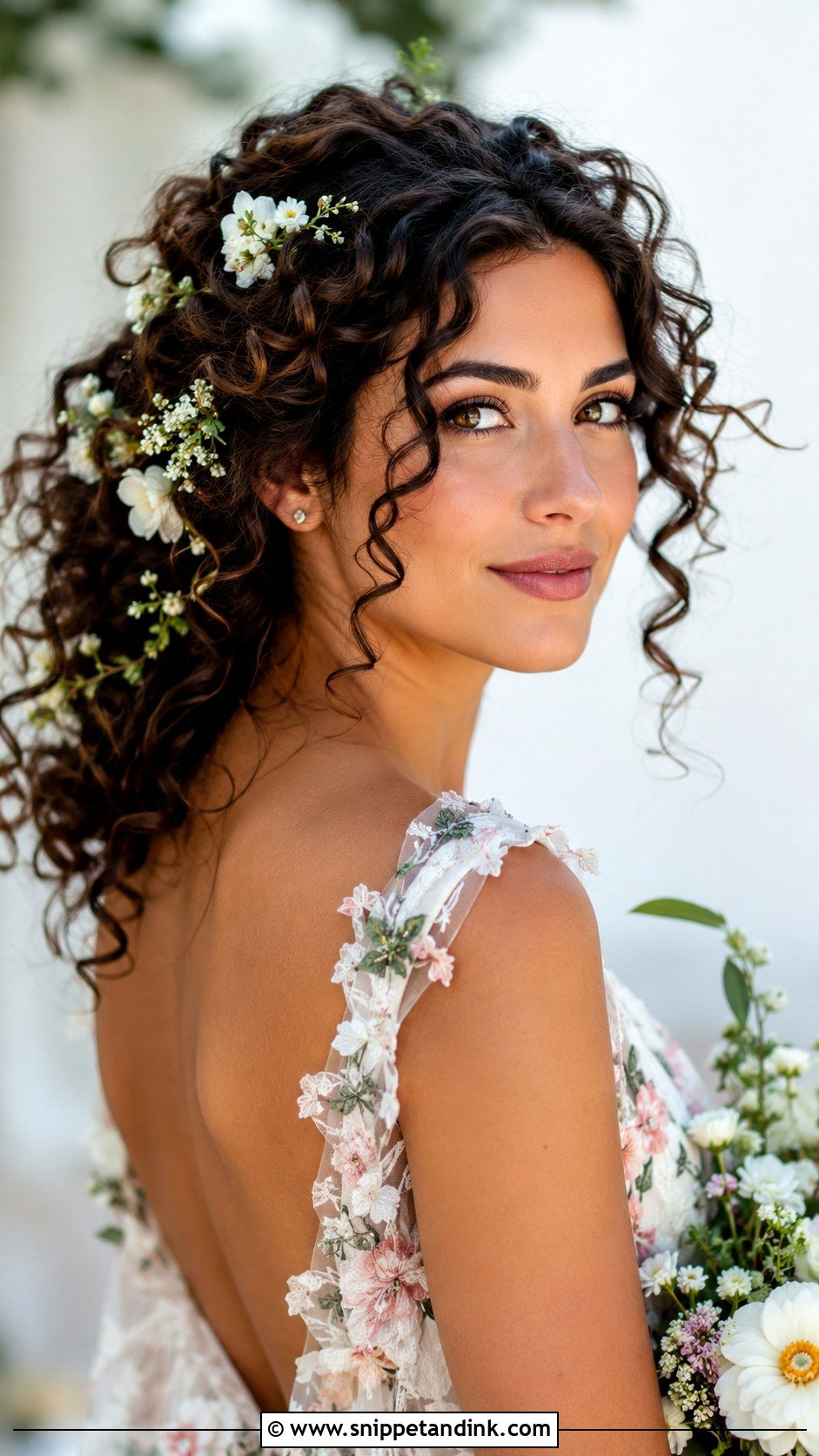 Soft Curls With Flowers - Snippet and Ink - 20 Simple Bridal Hair Down Ideas