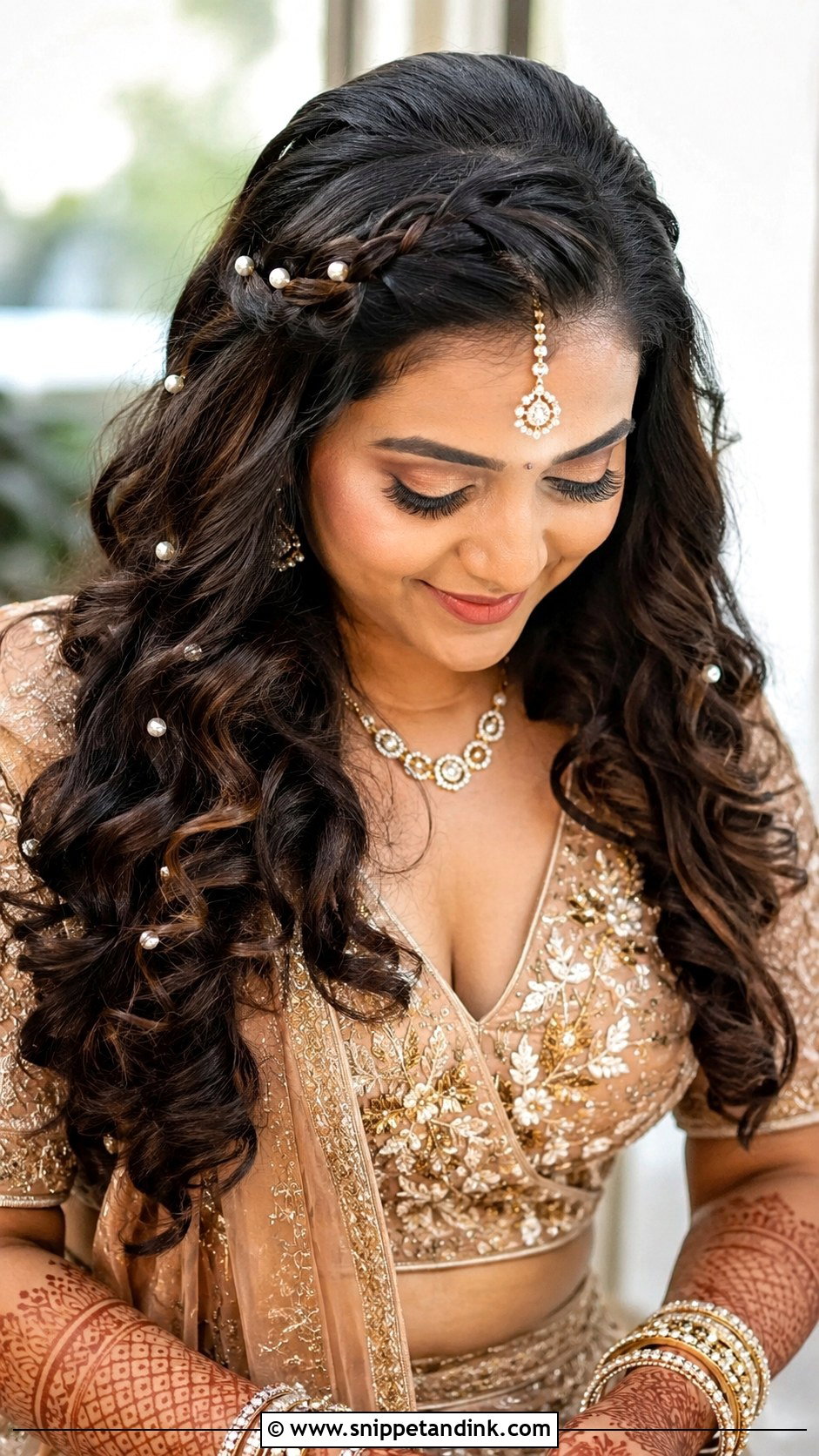Soft Curls With Front Braided Detail - Snippet and Ink - 25 Indian Bridal Open Hairstyles