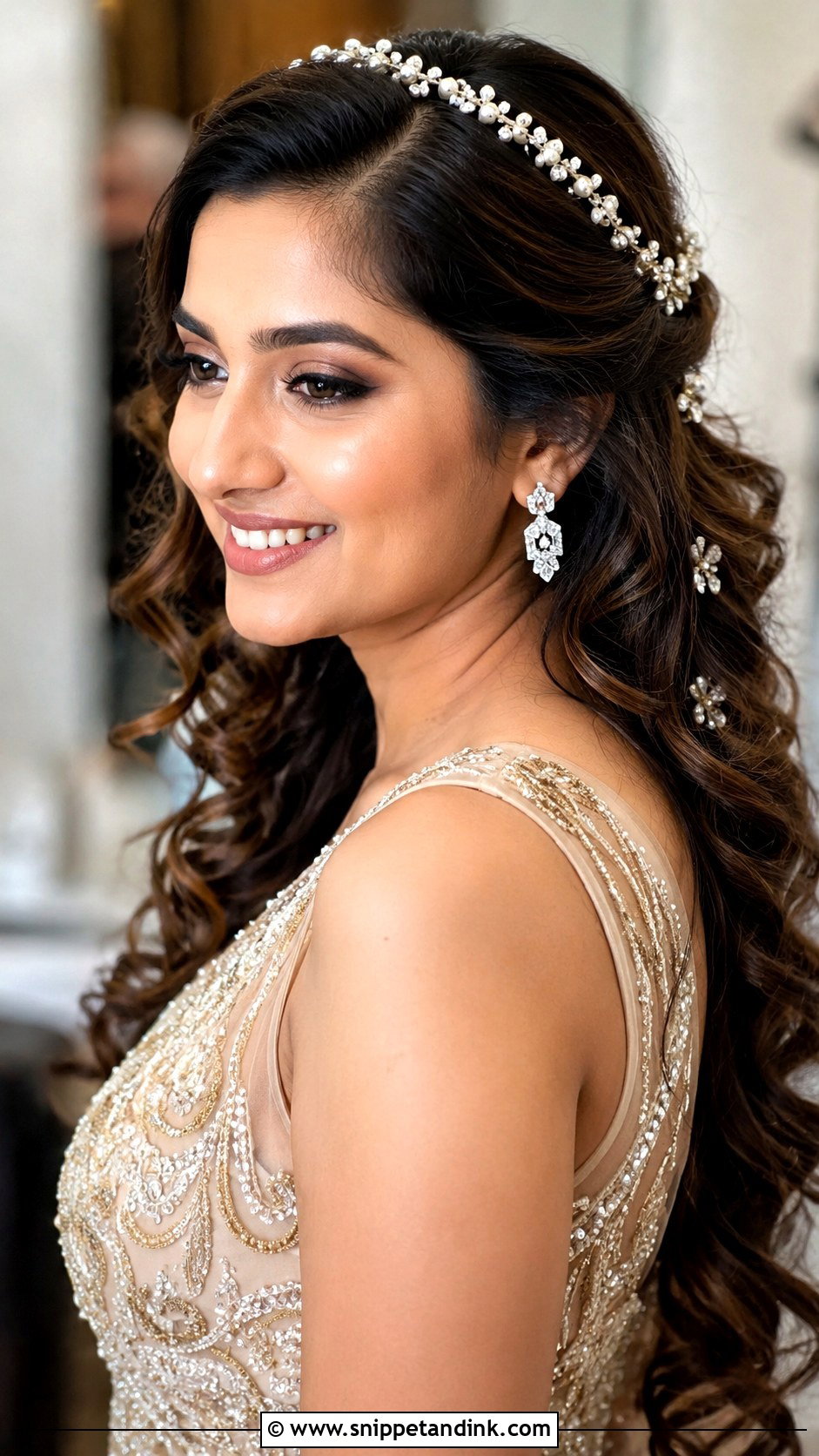 Soft Curls With Hair Accessories - Snippet and Ink - 20 Indian Bridal Hair Ideas