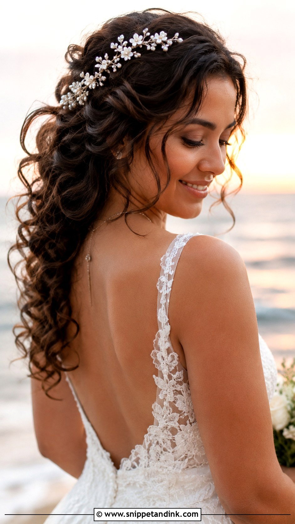 Soft Curls With Hair Vine - Snippet and Ink - 20 Beachy Wedding Hair Ideas