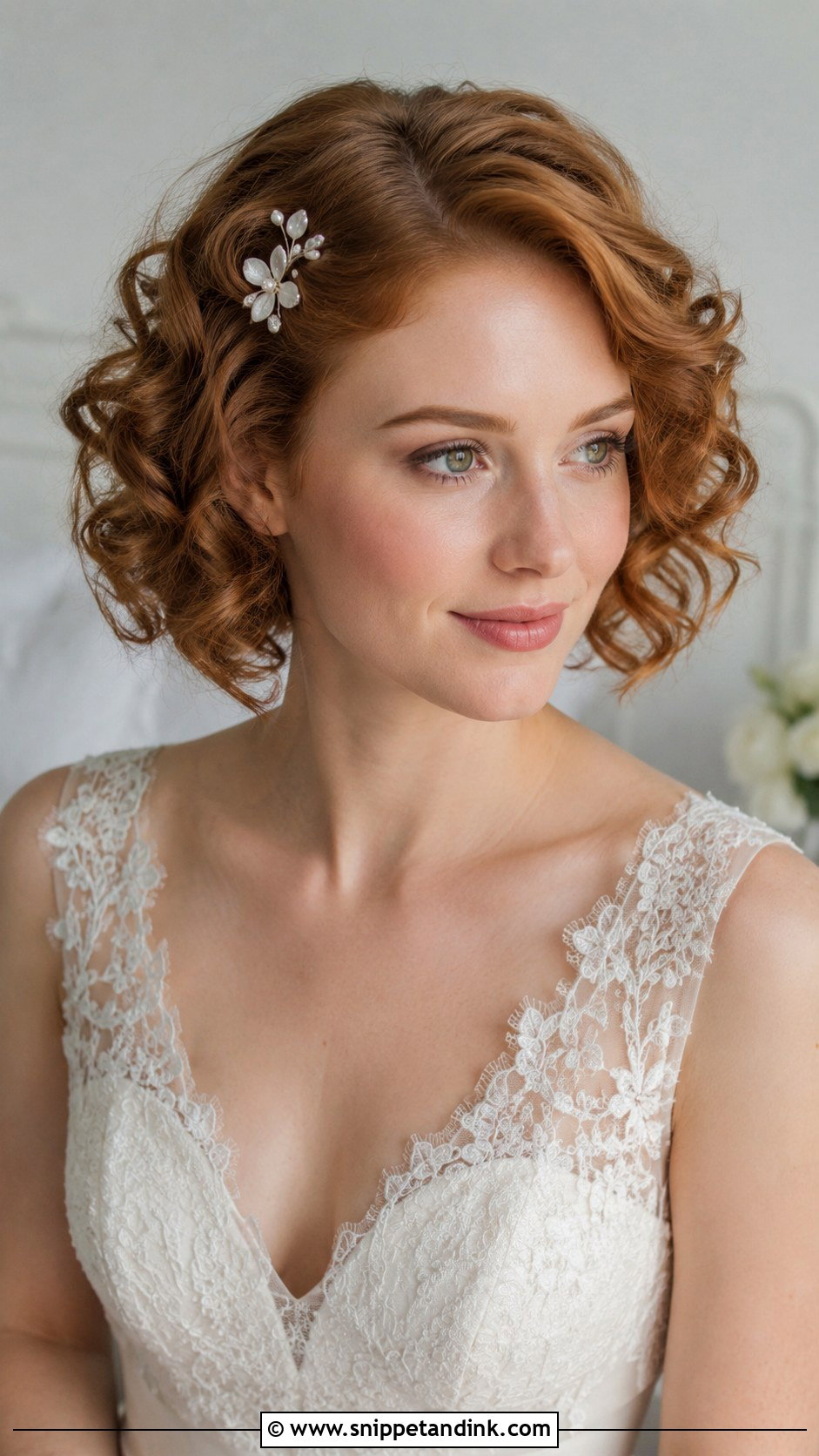 Soft Curls With Hairpin Accent - Snippet and Ink - 30 Short Bridal Hair Ideas