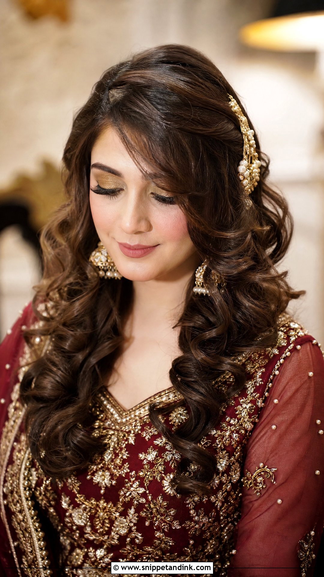 Soft Curls With Open Front Layers - Snippet and Ink - 20 Pakistani Baraat Hairstyles