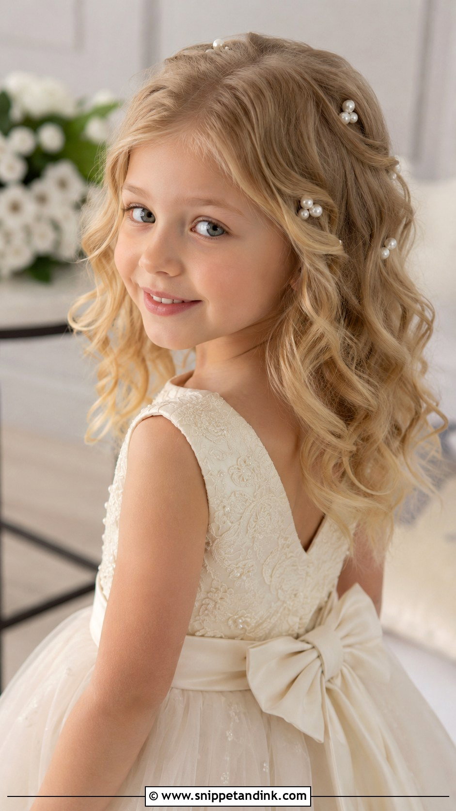 Soft Curls With Pearl Clips - Snippet and Ink - 20 Girls Wedding Hairstyles