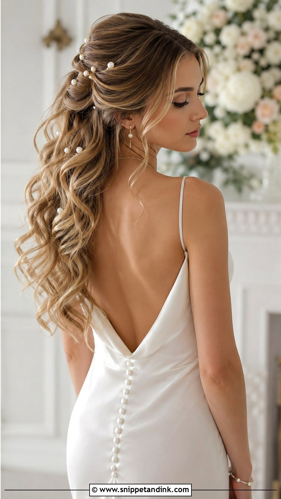 Soft Curls With Pearl Pins - Snippet and Ink - 20 Wedding Curls Down