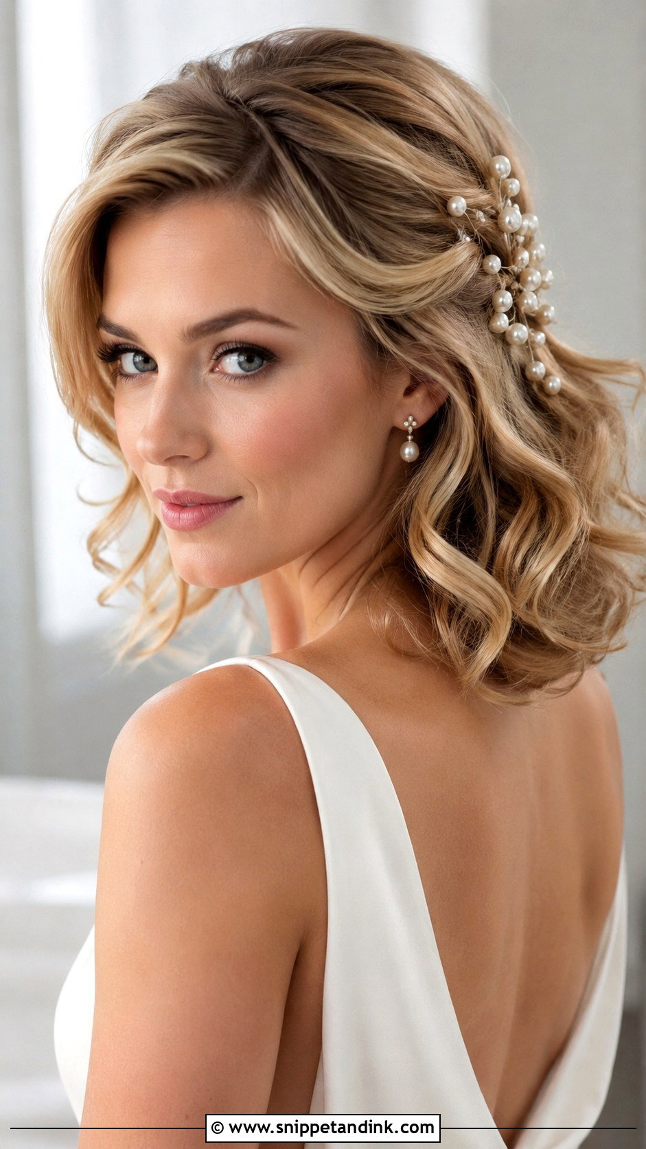 Soft Curls With Pearl Pins Bridal Hair - Snippet and Ink - 15 Soft Curls Bridal Hair