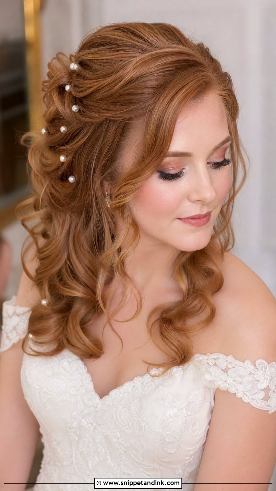 Soft Curls With Pearl Pins for Bride - Snippet and Ink - 20 Short Hairstyle for Bride Ideas