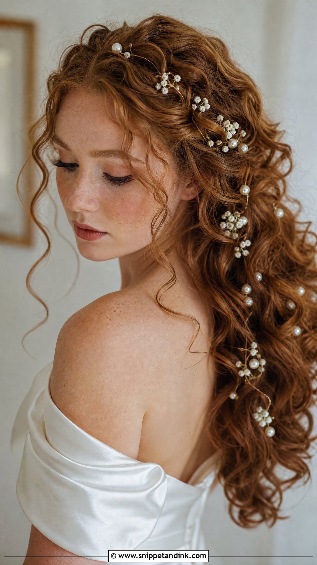 Soft Curls With Pearl and Flower Pins - Snippet and Ink - 20 Wedding Hair Down with Flowers
