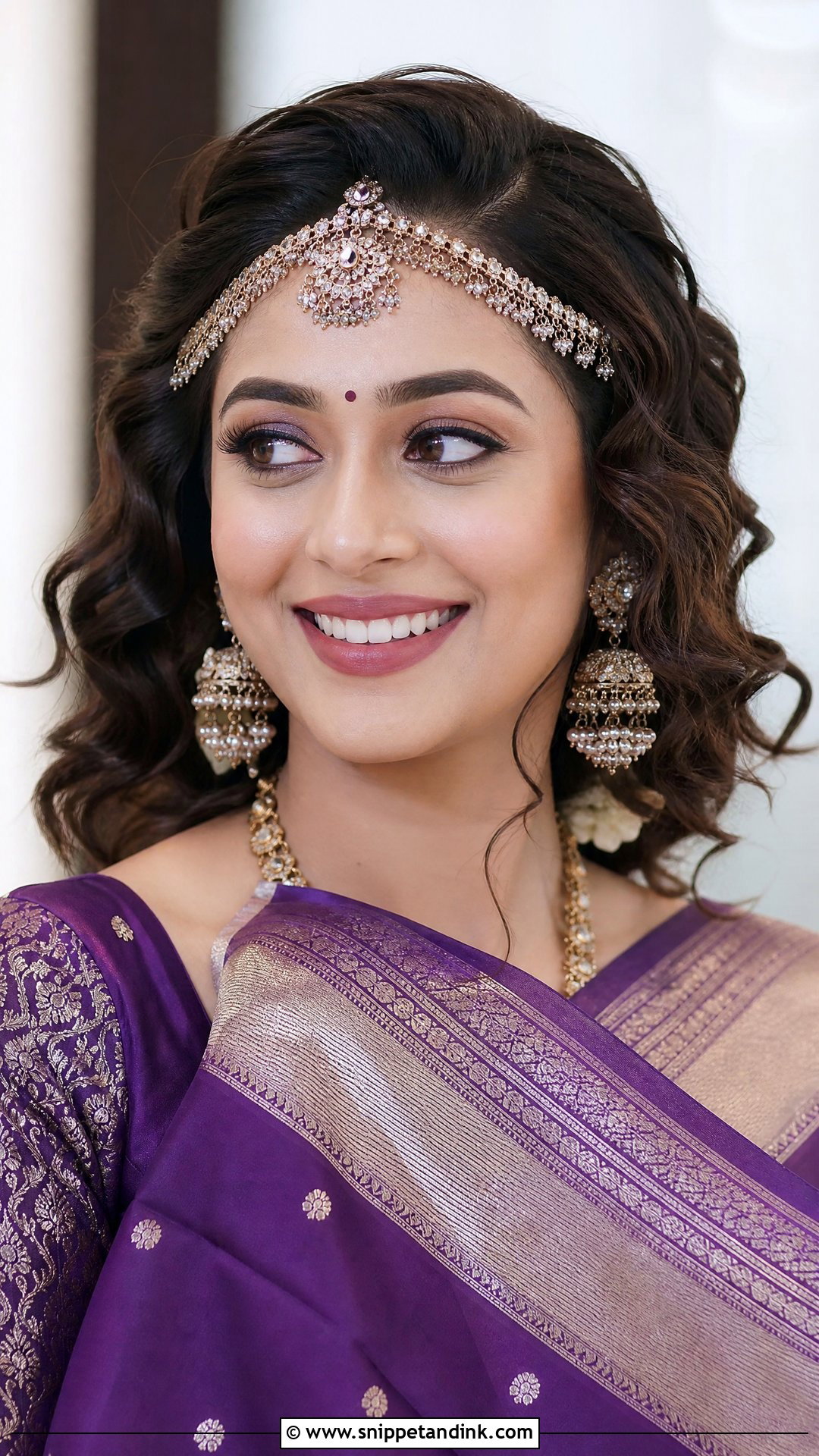 Soft Curls With Sheeshpatti - Snippet and Ink - 20 South Indian Wedding Hairstyles for Short Hair