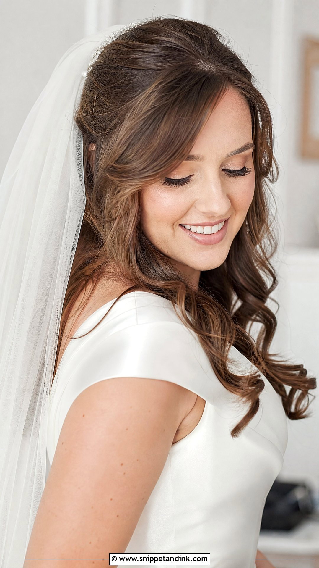Soft Curls With Side Bangs and a Veil - Snippet and Ink - 20 80s Wedding Hair Ideas