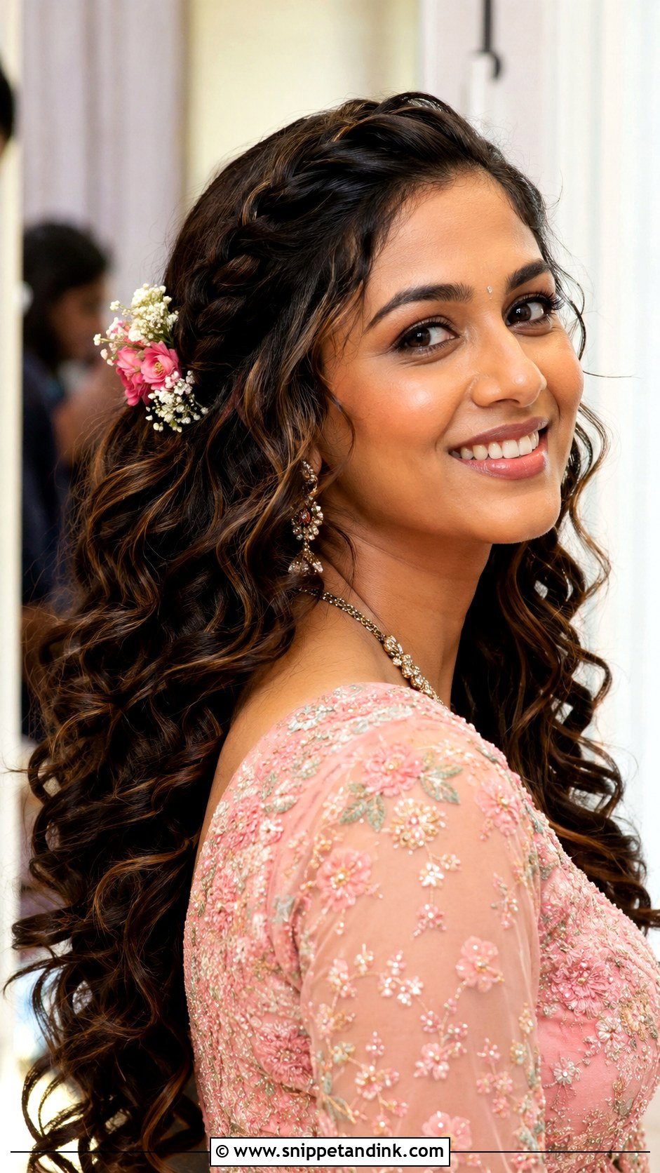 Soft Curls With Side Braid - Snippet and Ink - 25 Mehndi Hairstyles for Bride Sister