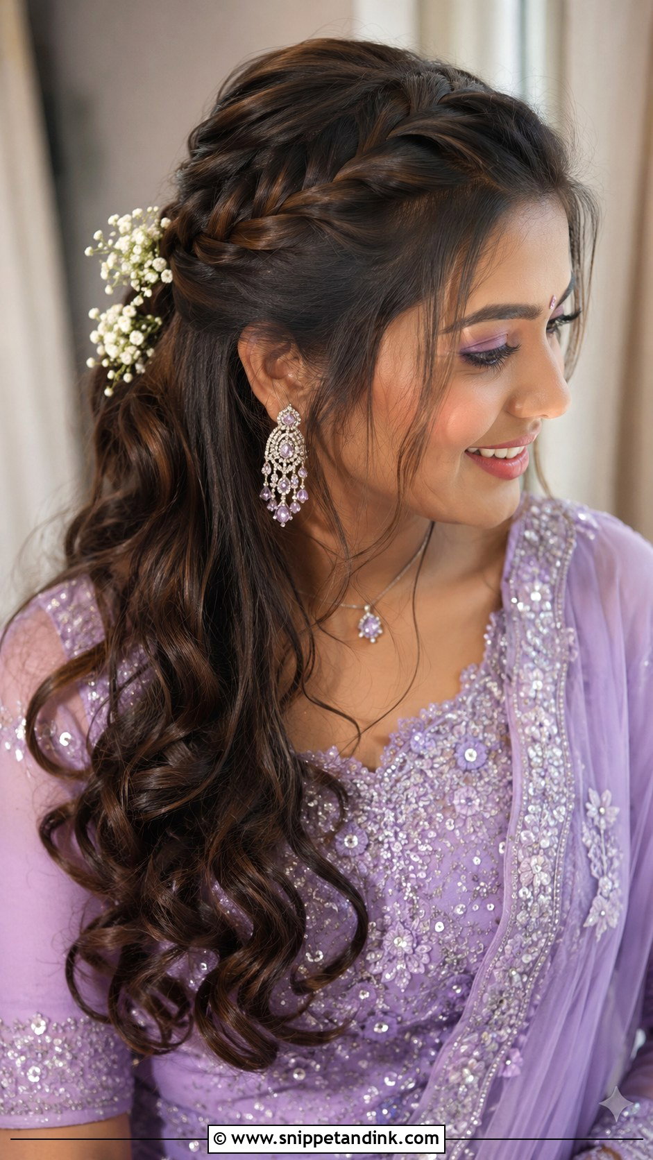 Soft Curls With Side Braid - Snippet and Ink - 35 Mehndi Hairstyles
