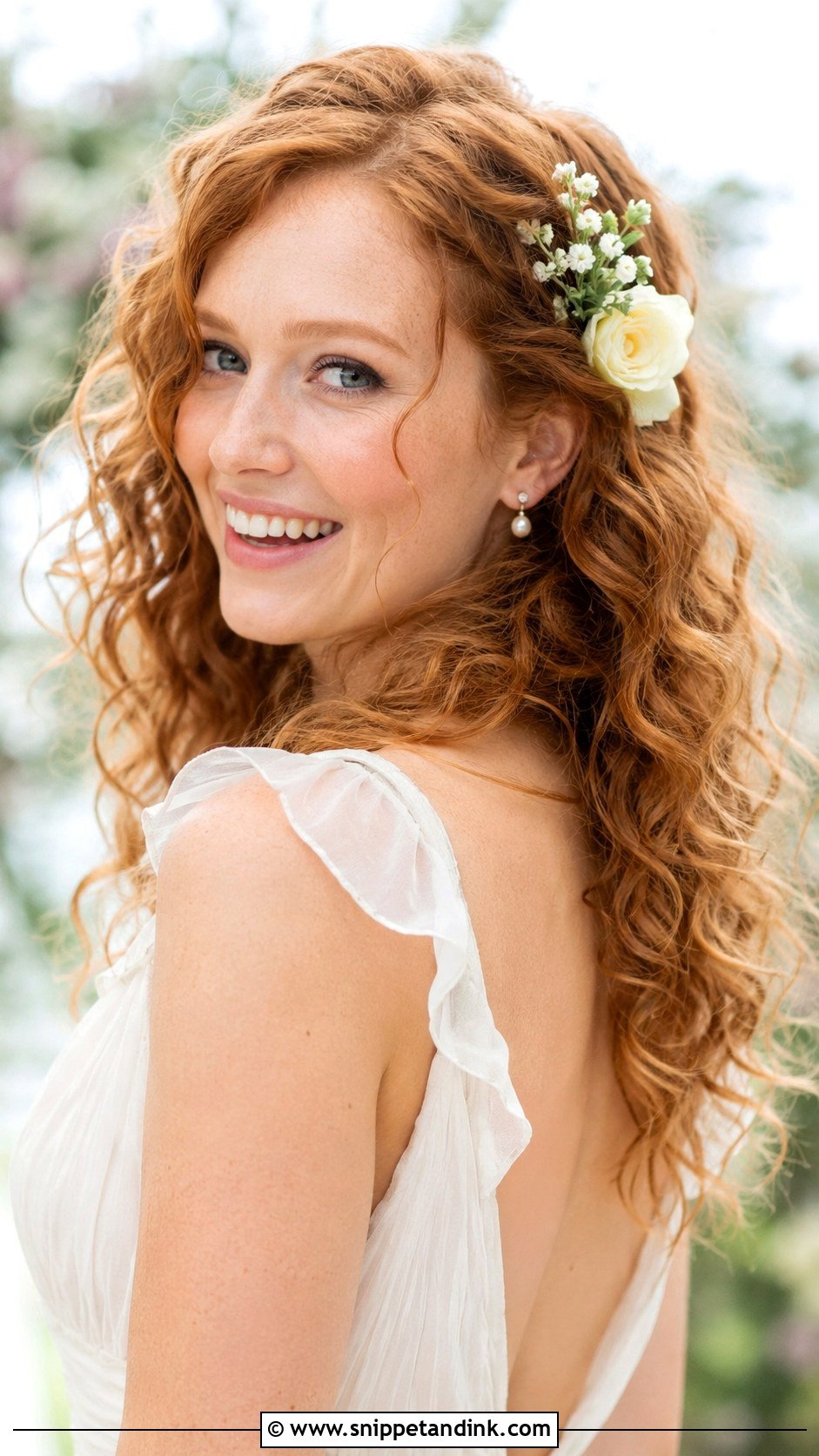 Soft Curls With Side Flower - Snippet and Ink - 35 Short Hair Wedding Styles