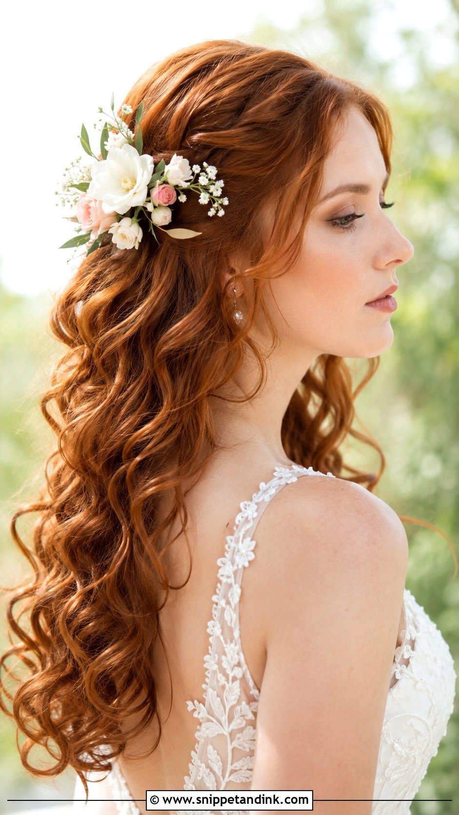 Soft Curls With Side Flowers - Snippet and Ink - 20 Simple Wedding Hairstyles Down
