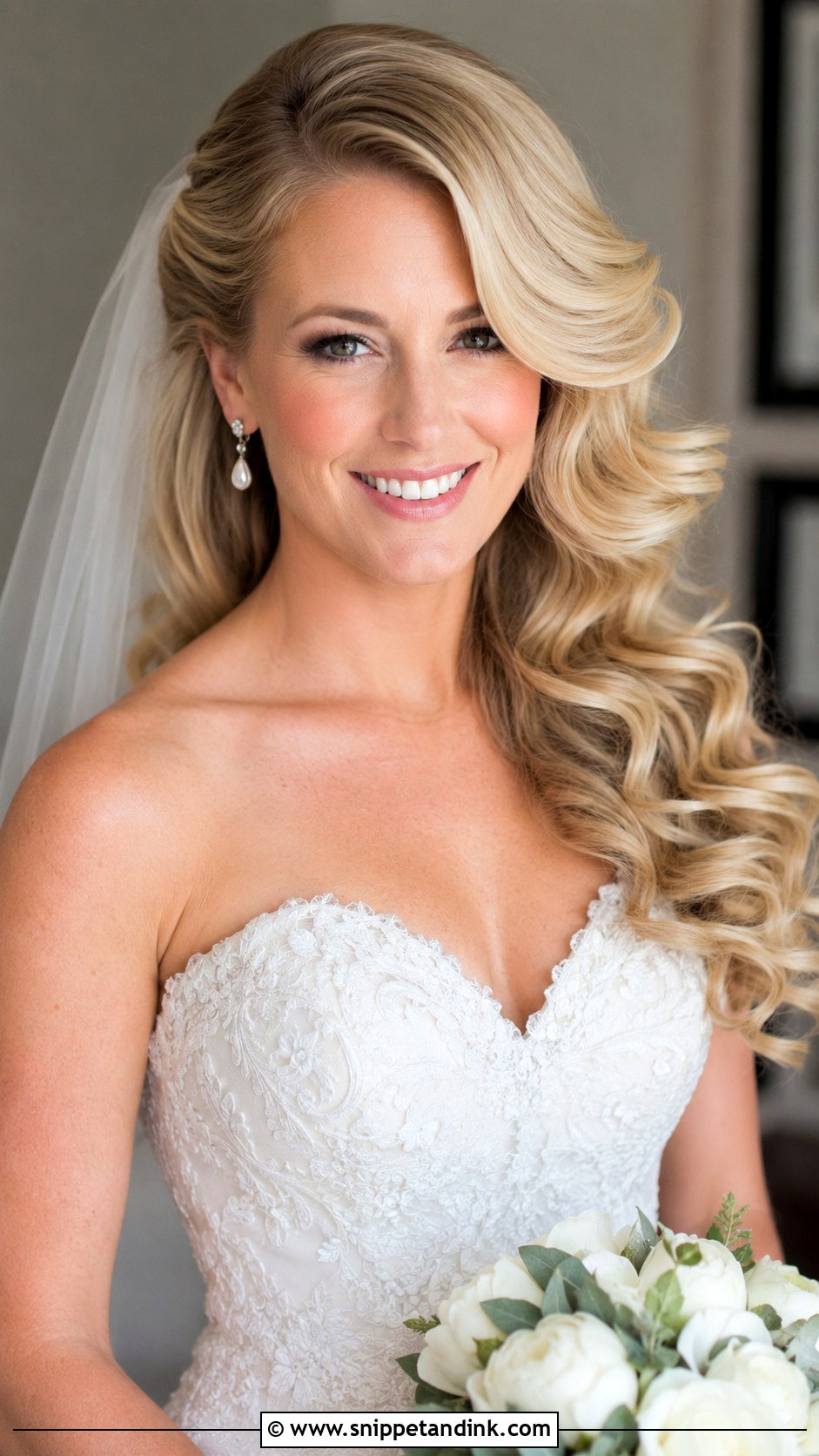 Soft Curls With Side Part - Snippet and Ink - 25 Medium Length Wedding Hairstyles