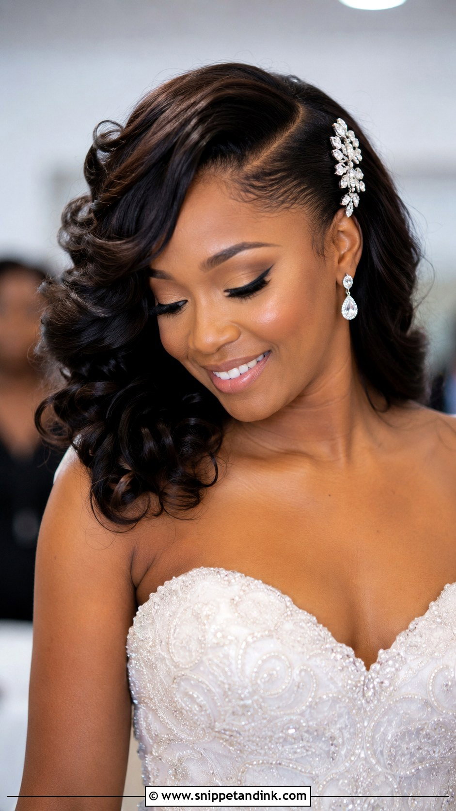 Soft Curls With Side Part - Snippet and Ink - 30 Black Bridal Hairstyles