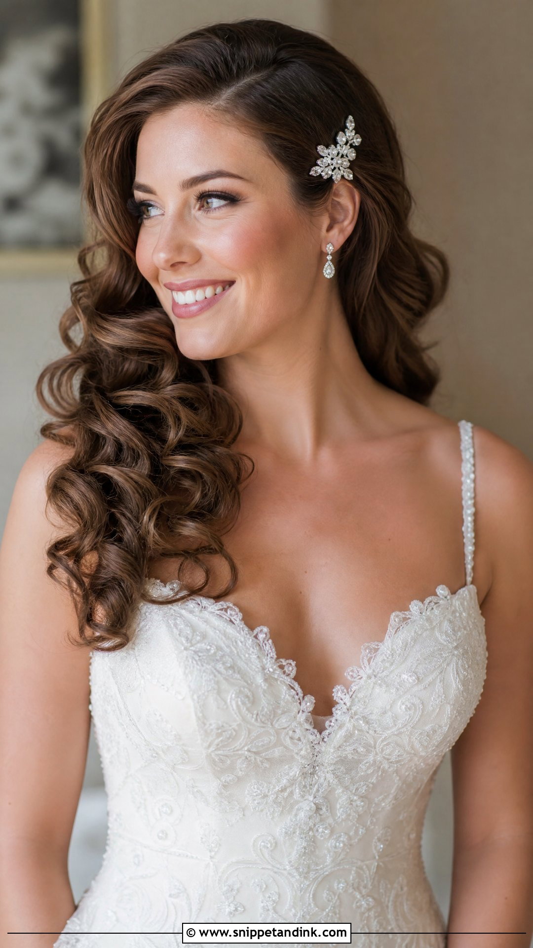 Soft Curls With Side Part - Snippet and Ink - 20 Long Hair Down Wedding Styles