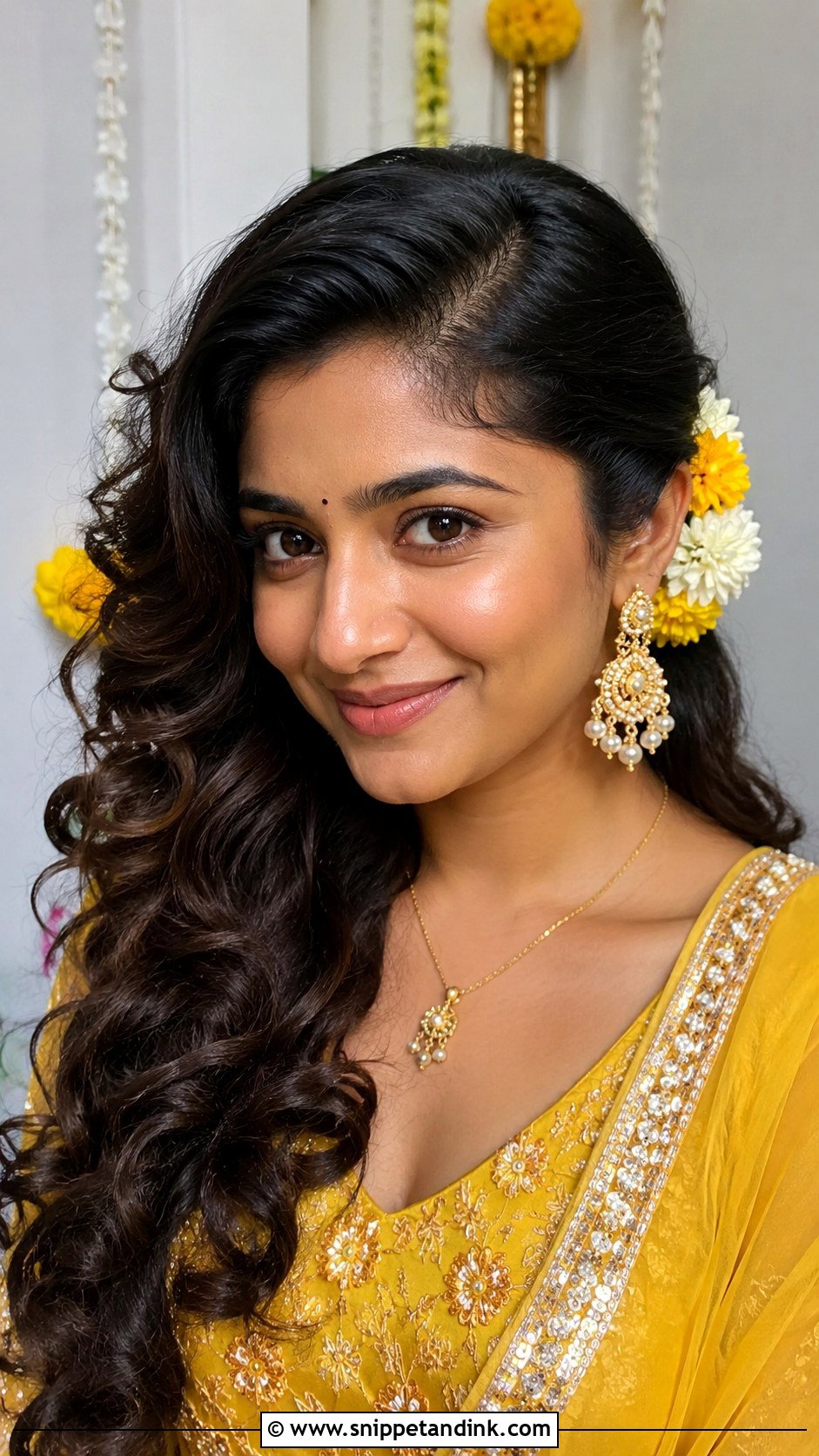 Soft Curls With Side Parting - Snippet and Ink - 25 Haldi Bride Hairstyle Ideas
