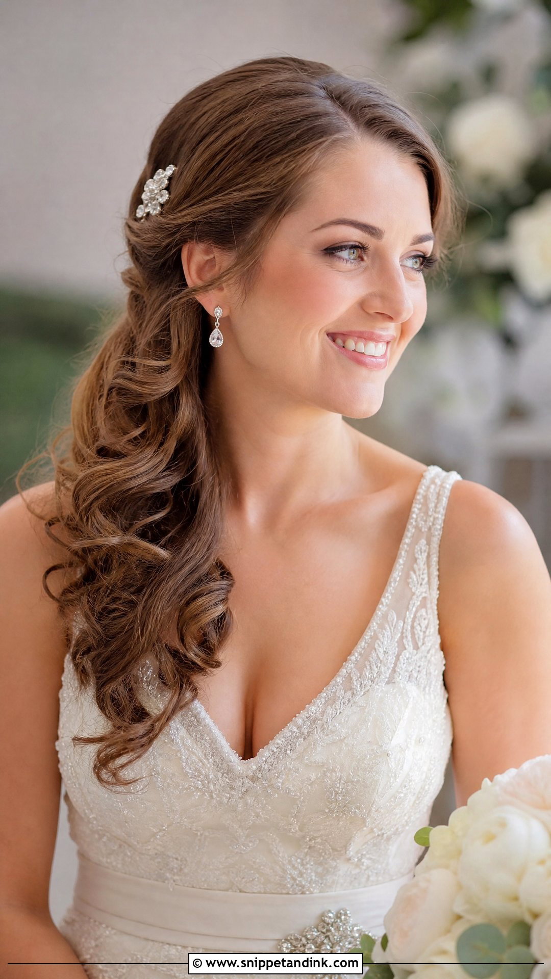 Soft Curls With Side Sweep - Snippet and Ink - 20 Old Money Wedding Hair Ideas