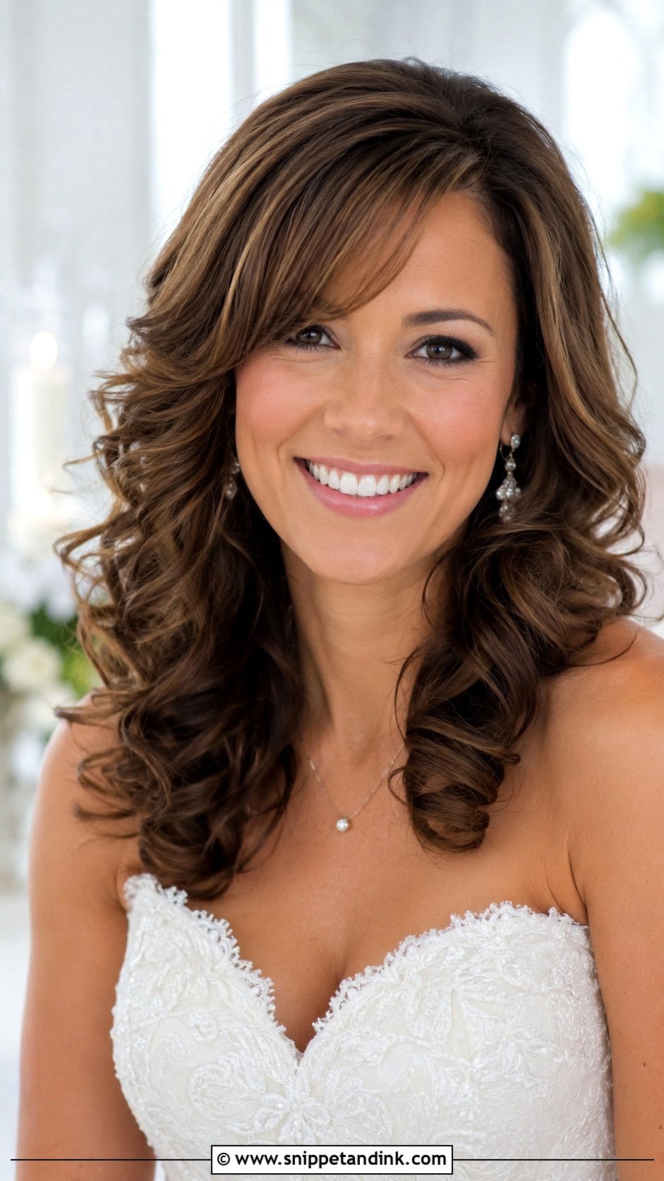 Soft Curls With Side Swept Bangs - Snippet and Ink - 25 Wedding Hairstyles with Bangs