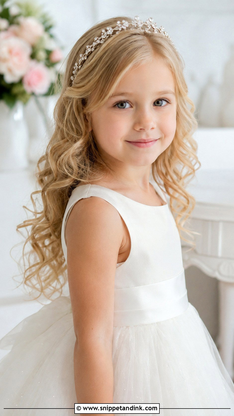 Soft Curls With Tiara - Snippet and Ink - 20 Kid Wedding Hairstyles