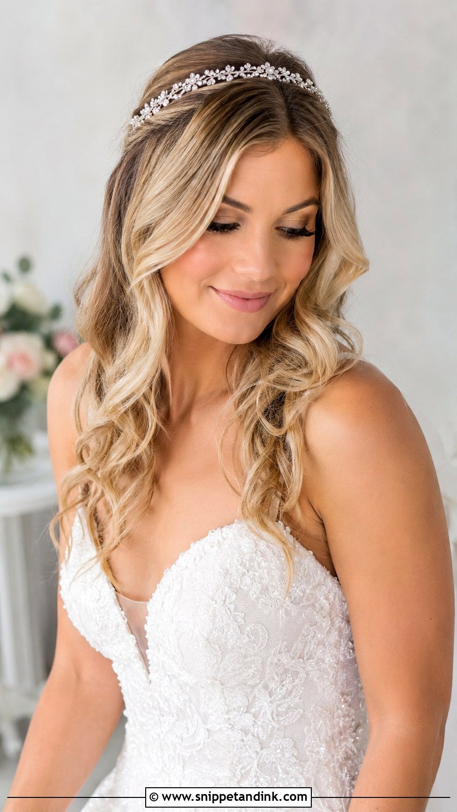 Soft Curls With a Jeweled Headband - Snippet and Ink - 25 Hair Styles for Short Hair Wedding