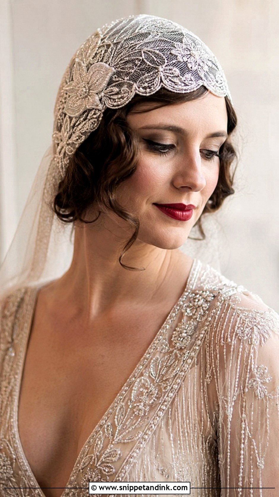Soft Curls With a Juliet Cap Veil - Snippet and Ink - 25 Veil Hair Down Ideas