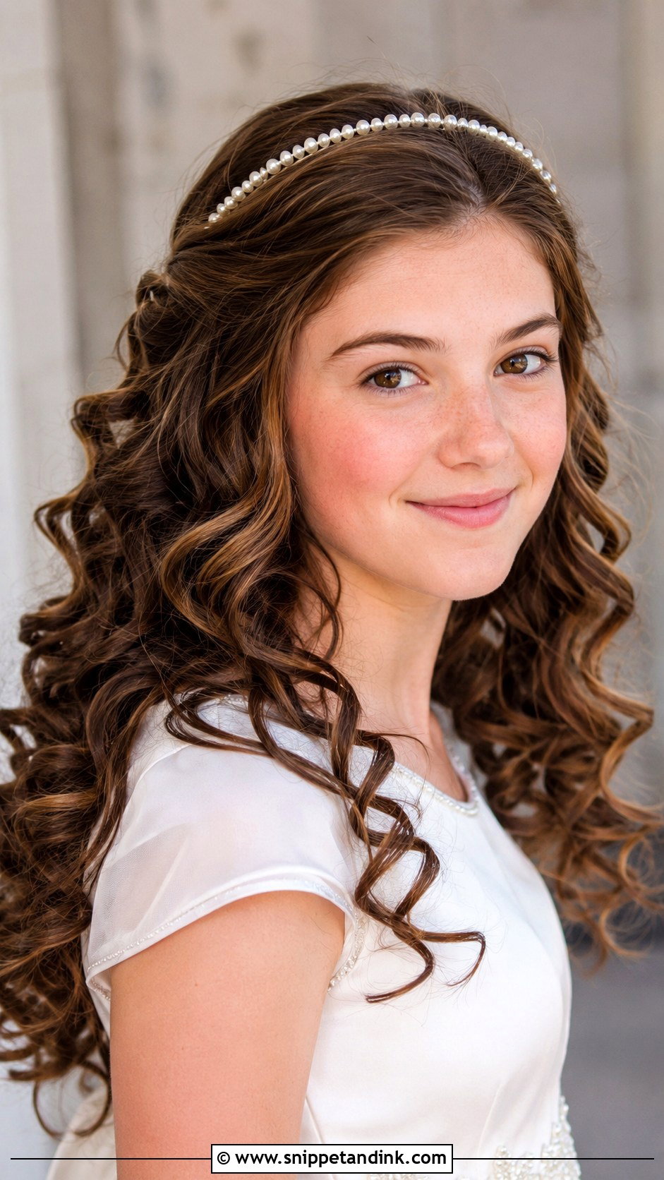 Soft Curls With a Pearl Headband - Snippet and Ink - 25 Confirmation Hairstyles