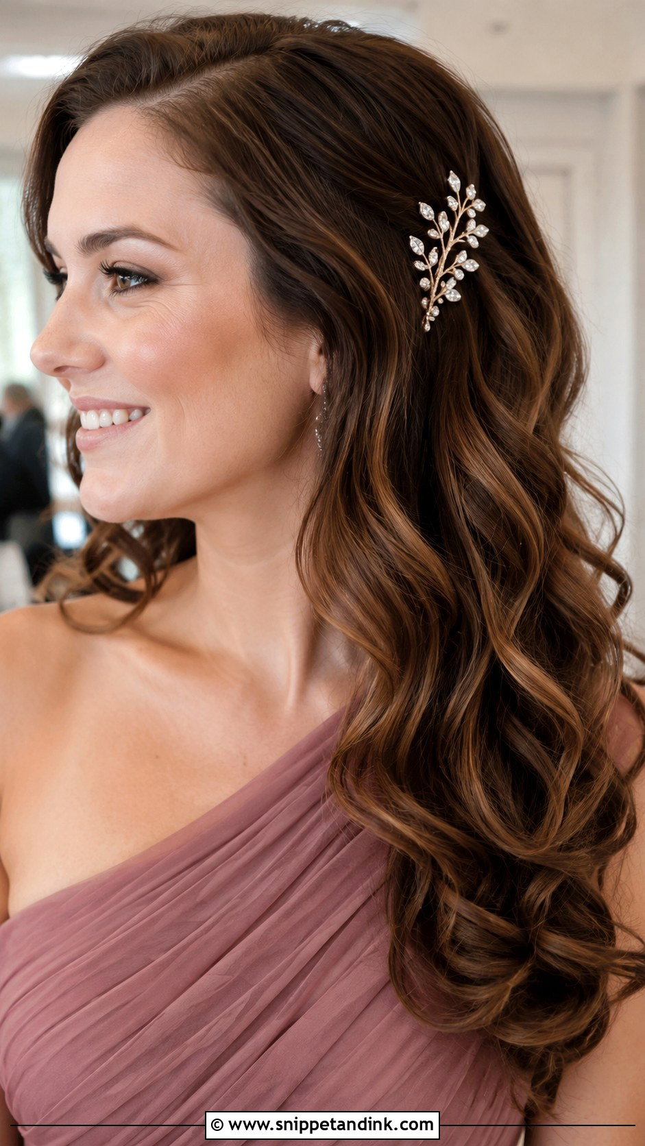 Soft Curls with Decorative Hairpin - Snippet and Ink - 25 Mother of the Groom Hairstyles Over 50