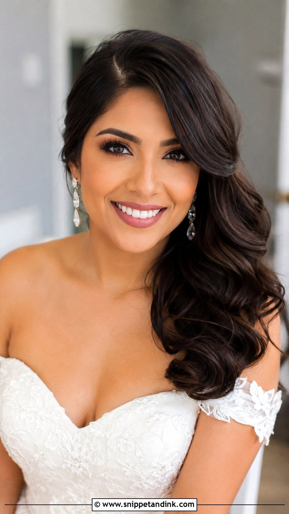 Soft Curls with Deep Part - Snippet and Ink - 35 Bridal Hair Down Ideas