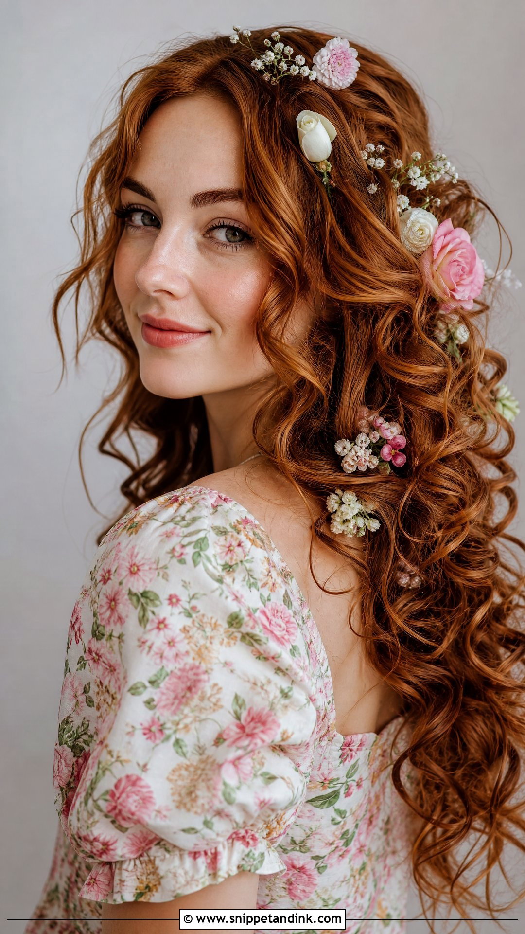 Soft Curls with Flowers - Snippet and Ink - 20 Wedding Guest Hair Long Ideas