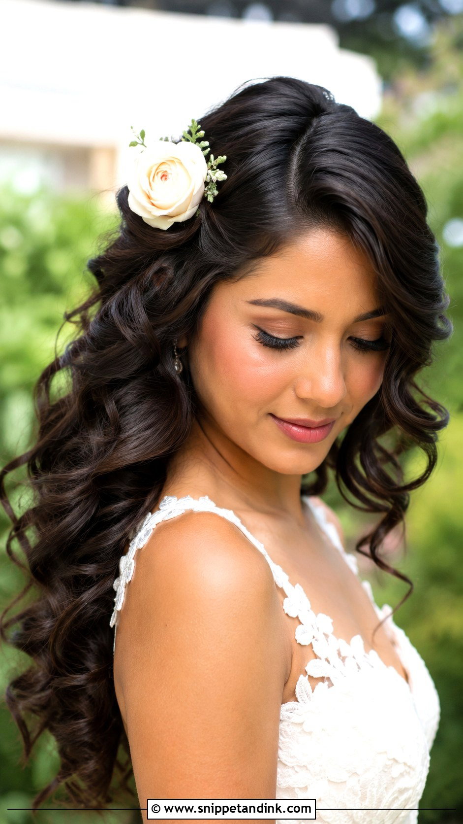 Soft Curls with Side Flower - Snippet and Ink - 25 Bride with Short Hair Ideas