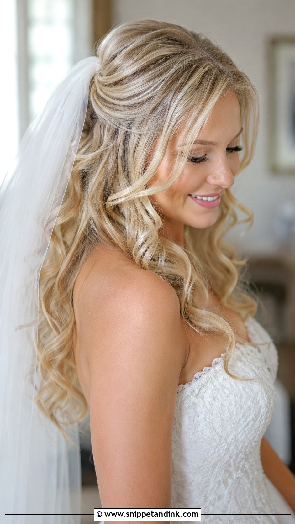 Soft Curls with a Veil - Snippet and Ink - 30 Hair Styles for Long Hair for Weddings