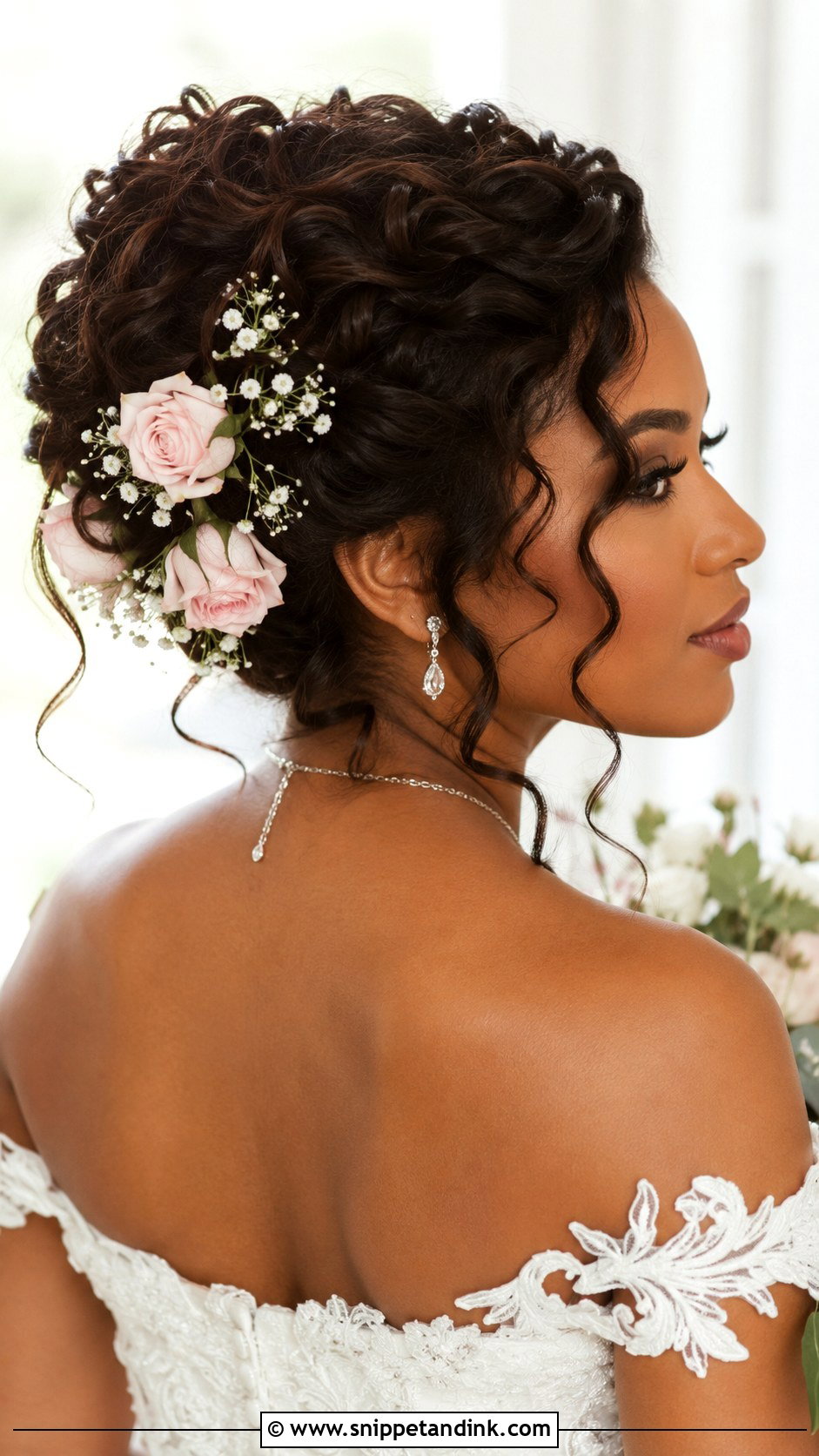 Soft Curly Updo With Flowers - Snippet and Ink - 20 Black Brides Hairstyles Weddings