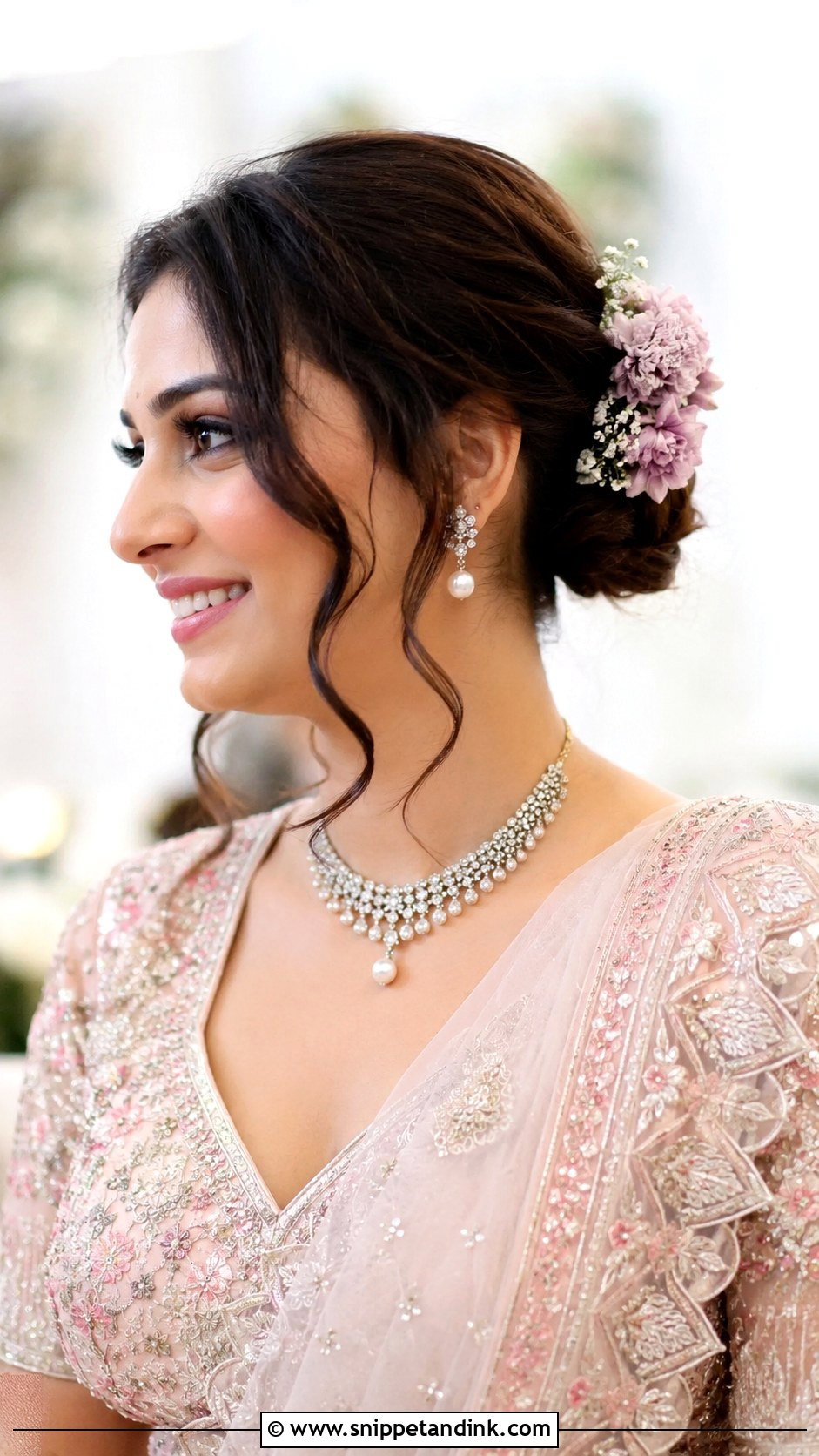 Soft Front Tendrils With Updo - Snippet and Ink - 25 Indian Bridal Front Hairstyles